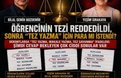BİLAL SEMİH BOZDEMİR ve YEŞİM SIRAKAYA, ÖĞRENCİNİN TEZİ REDDEDİLDİ, SONRA “TEZ YAZMA” İÇİN PARA MI İSTENDİ?
