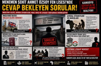 MENEMEN ŞEHİT AHMET ÖZSOY FEN LİSESİ’NDE CEVAP BEKLEYEN SORULAR DERİNLEŞİYOR: İNGİLTERE GEZİSİ, AFRİKA FAALİYETLERİ, MALİ AKIŞ VE ALAN DIŞI OKUL MÜDÜRÜ ATAMASI