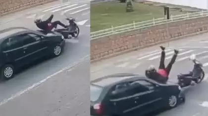 Brezilya'da yayaya yol veren motosikletliye otomobil çarptı