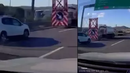 Çekmeköy'de otomobilin yol işaretleme aracına çarptığı kaza kamerada