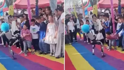 Çin'de robot dehşeti: Palyaço robot küçük çocuğa döner tekme attı