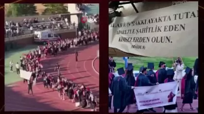 Eskişehir'de mezuniyet töreninde ayet yazılı pankarta güvenlik engeli