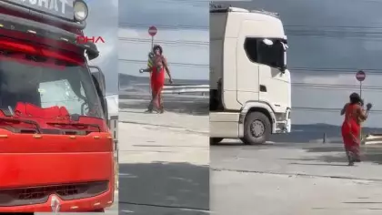 Hadımköy'de yoldan geçen araçlara taş atan kadın trafiği altüst etti