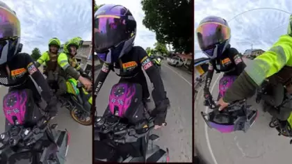 Kolombiya'da dur ihtarına uymayan motosikletli kadına polisten müdahalesi tartışma yarattı