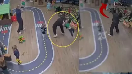 Kreşteki çocuğu fırlatıp düşüren görevli görenleri dehşete düşürdü.