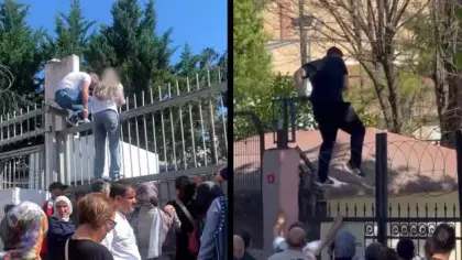 Sınava geç kalan öğrenci, demir parmaklıklara tırmandı
