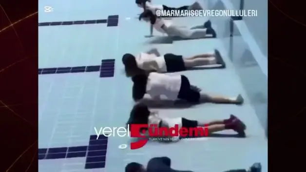 Sporcular boş havuzda kulaç attı, görüntüler tepki çekti